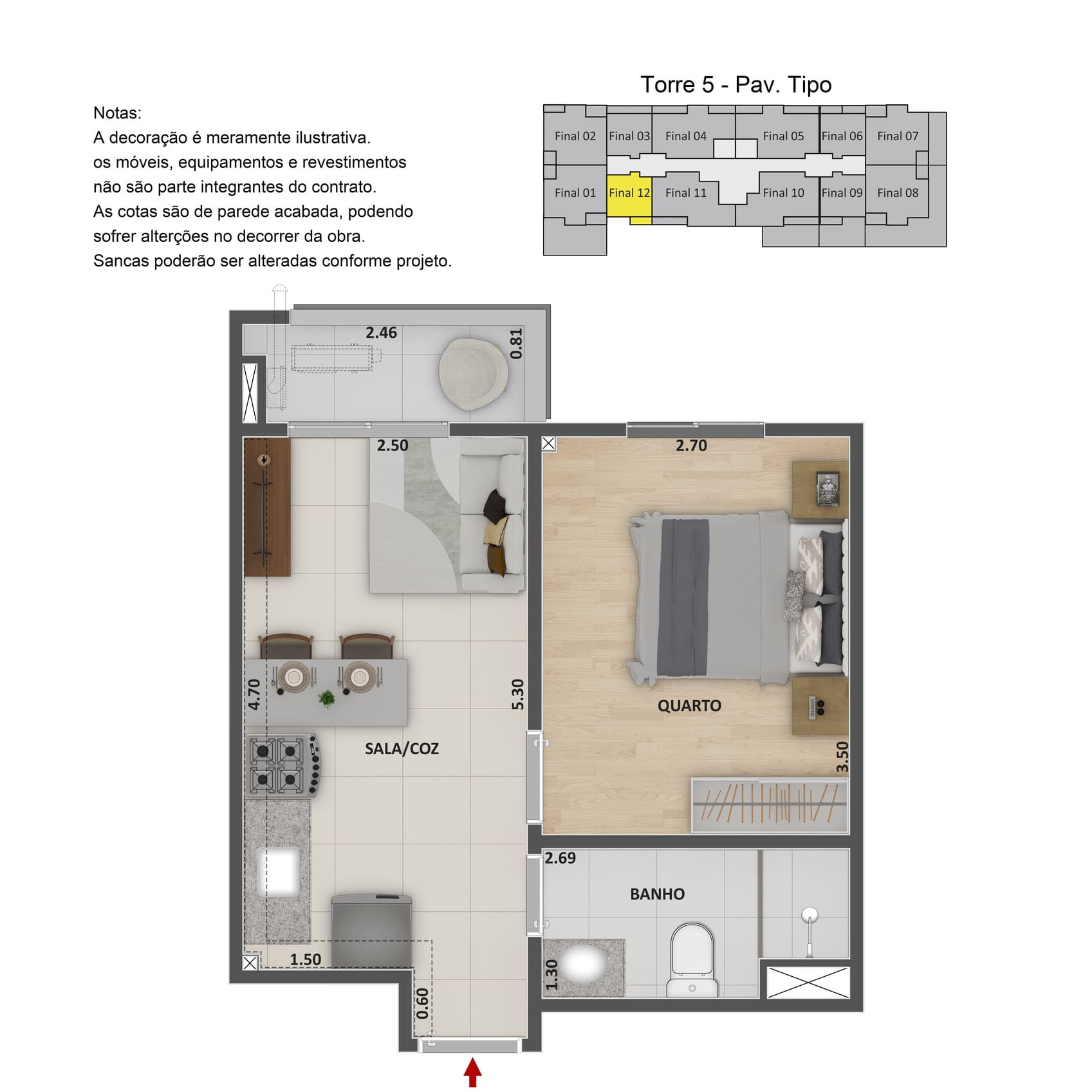 Planta 1 Quarto 34m² Metropolitan Dream